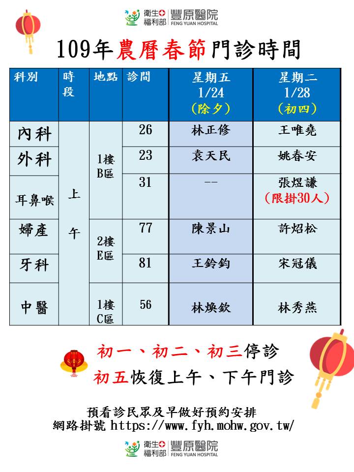 春節換藥門診開 假期就醫免煩惱