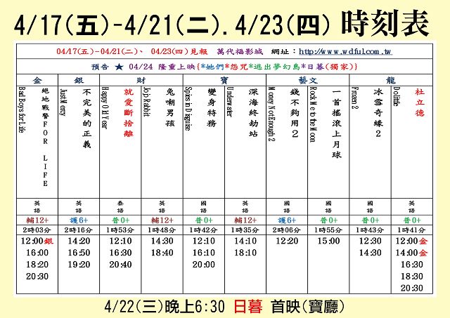 台中萬代福影城4/17-4/23 熱門電影分享