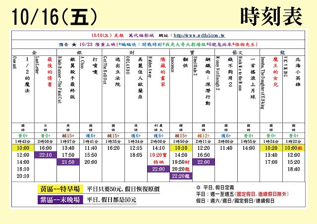 台中萬代福影城10/16-10/22熱門電影分享