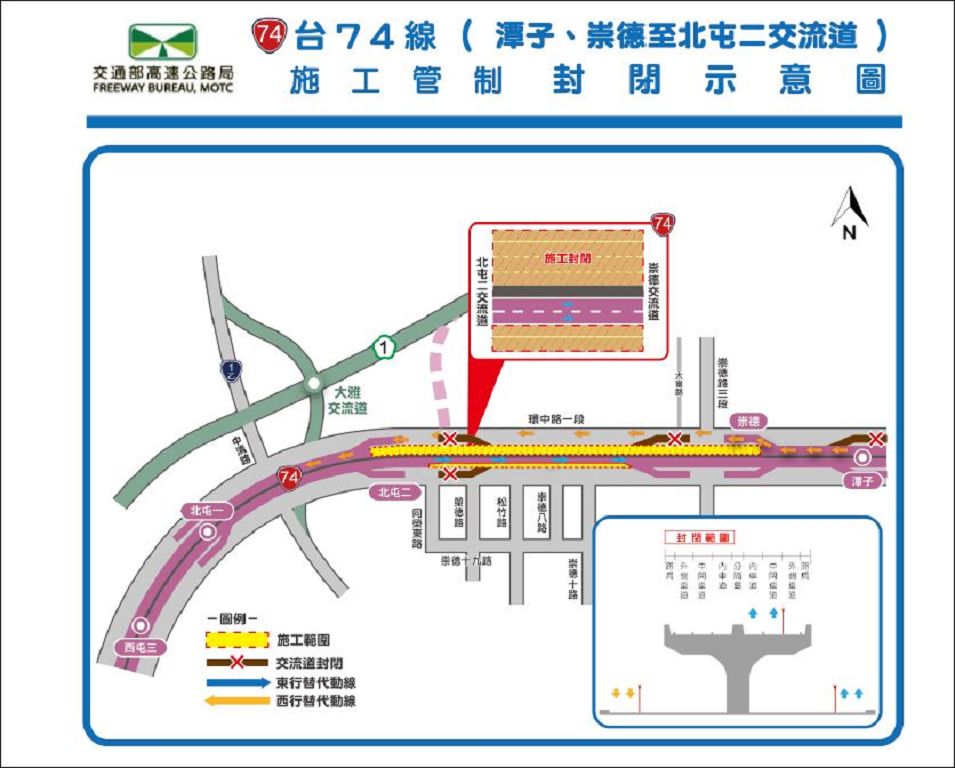 臺74線崇德-北屯連四天封閉　施工警籲改道不塞車