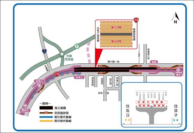 臺74線崇德-北屯明雙向封閉兩晚 警籲改道